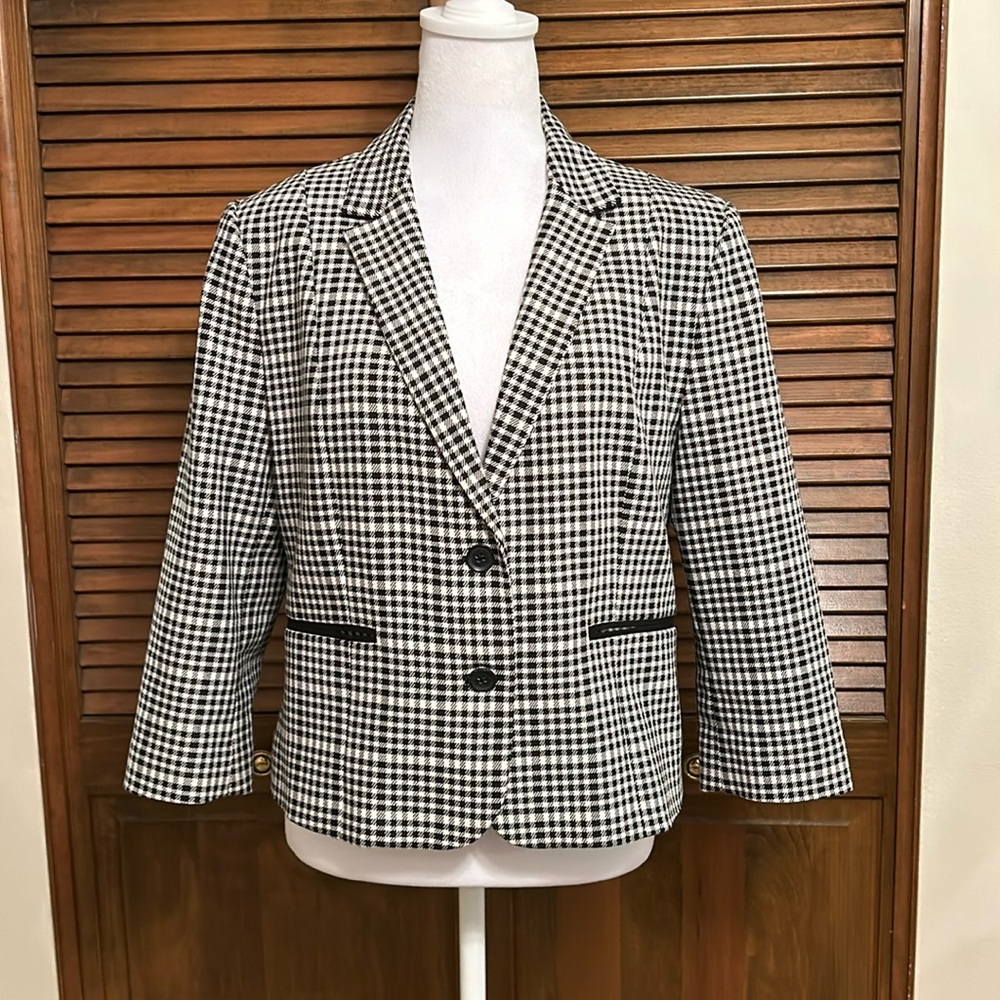 Express Black/White 3/4 Sleeve Plaid Blazer/Jacket Size 12